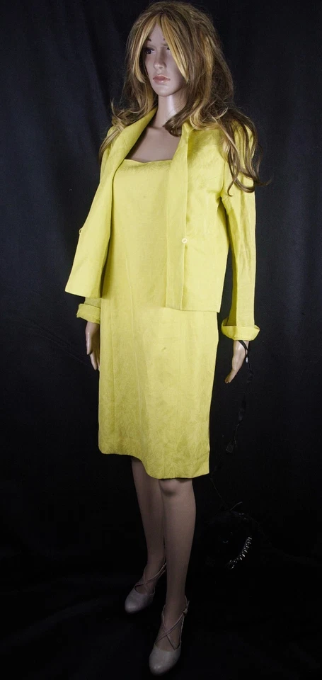 Seide Kleid   Silk Linen Shift Dress Suit Worth Yellow Gr M - Bild 1 von 4