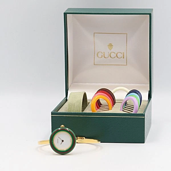 Orologio GUCCI 11 12.2 Cambio Lunetta Oro Quadrante Bianco Quarzo Bracciale Donna Boxato Raro