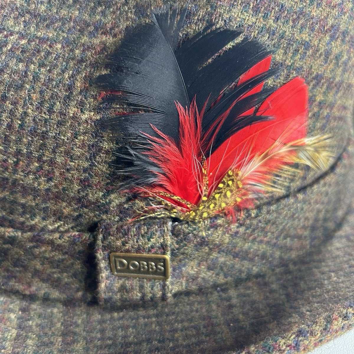 Vintage Dobbs Fifth Avenue Wool Fedora Hat Plaid Feather Brown
