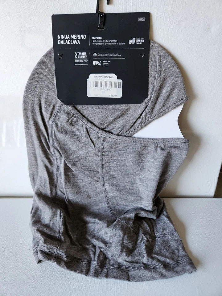 Dakine Ninja Marino Balaclava 男女通用 O/S 灰色 美利奴羊毛制造 全新 — 第 2/3 张图片