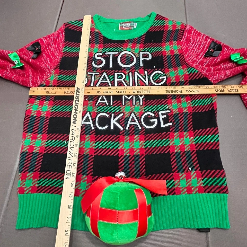 Deja de mirar mi paquete feo suéter navideño iluminado tacky spensers hombres XL Foto 4 de 4