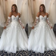 Beach Wedding Dresses With Detachable Sleeves Lace Applique Boho Bridal Gowns