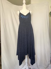 Simply Vera Vera Wang Blue Sequin Linen Blend Midi Dress Asymmetrical Hem Size M