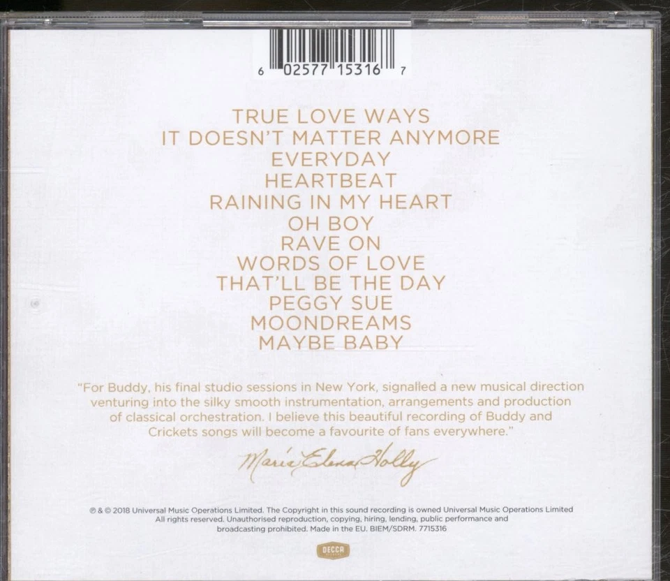 7715316 Buddy Holly With the Royal Philharmonic Orchestra True Love Ways CD - Imagen 2 de 3