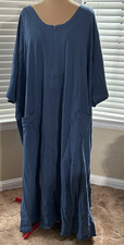 Dreams  Co Womens Plus Size Long French Terry Full Zip-Front Robe Blue 5X