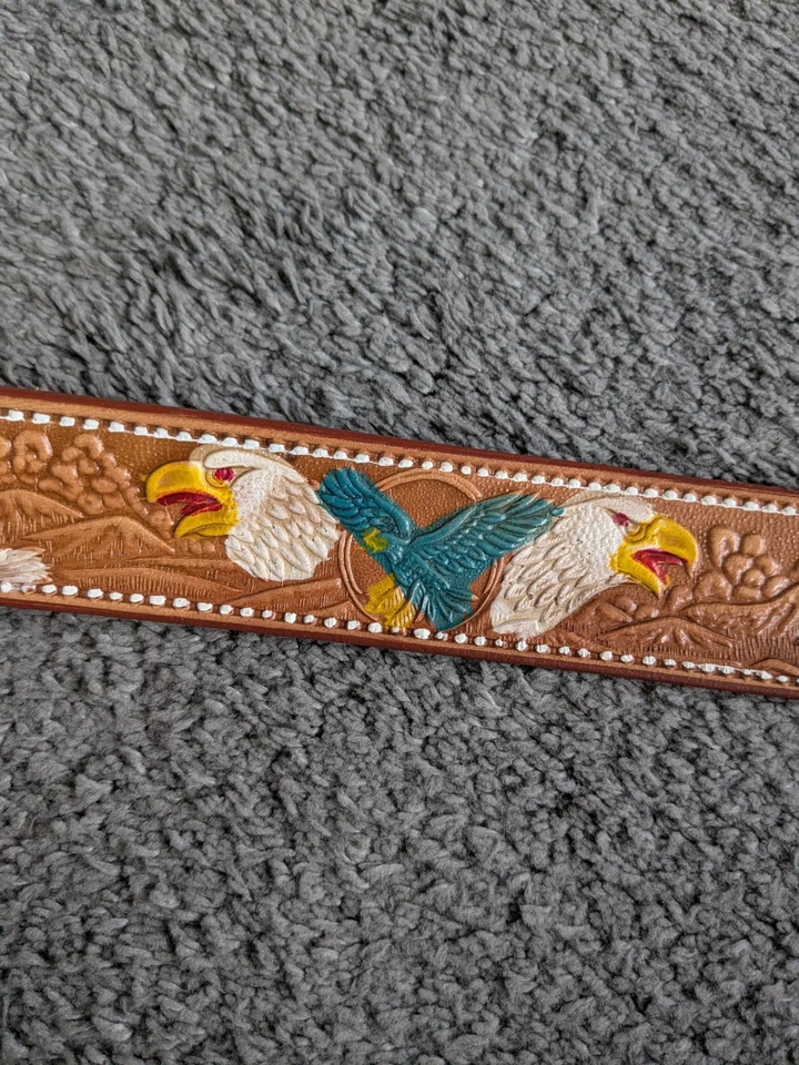 Vintage Real Leather Eagle Print Western Style Belt - Image 2 of 4