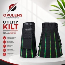 Men's Plus Size Utility Kilt Black Cotton Tartan Hybrid Irish Style