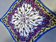 Rare Large Vintage 1950's Rayon Crepe Floral Scarf 25" X 25" Multicolor