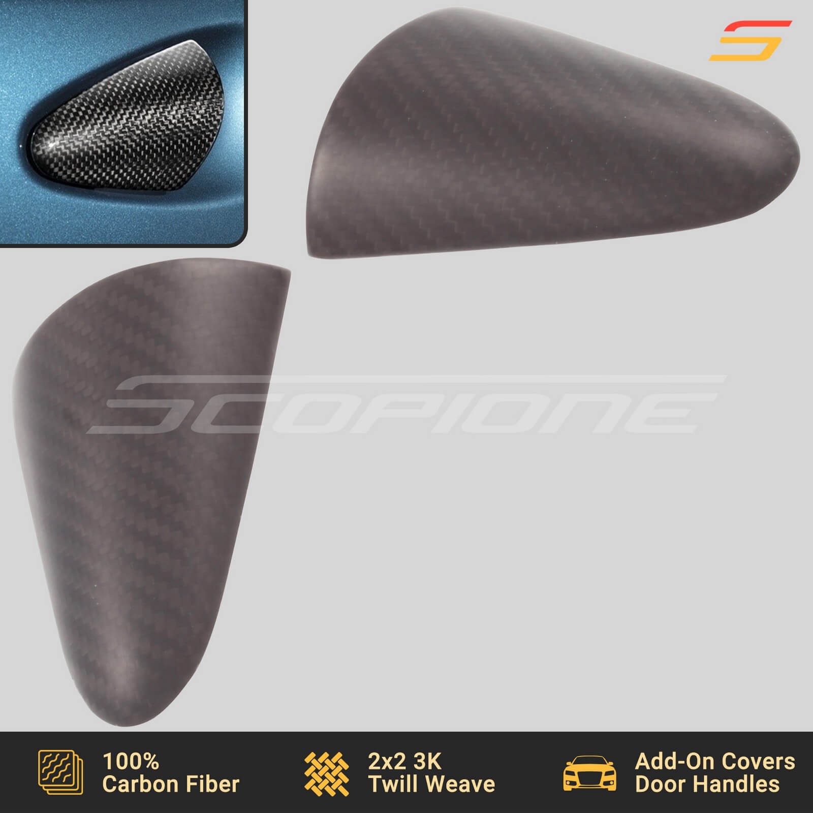 Scopione MATTE Carbon Fiber Door Handle Covers for Ferrari 458 Italia F12 TDF