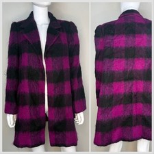 Vtg 1970s 80s Pink Black Plaid Mohair Swing Coat Adolph Schuman Lilli Ann 70s