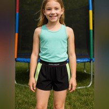 Justice Girl  s Sport Neon Trim Running Athletic Shorts Black Lime Size M 10 
