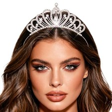 Silver Tiara Headbands with Sparkly Rhinestone Crown - Silver Crystal Tiara