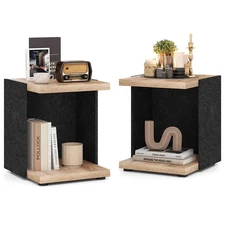 2-Tier End Tables Set of 2 w/ Open Storage Shelf Compact Nightstand for Bedroom