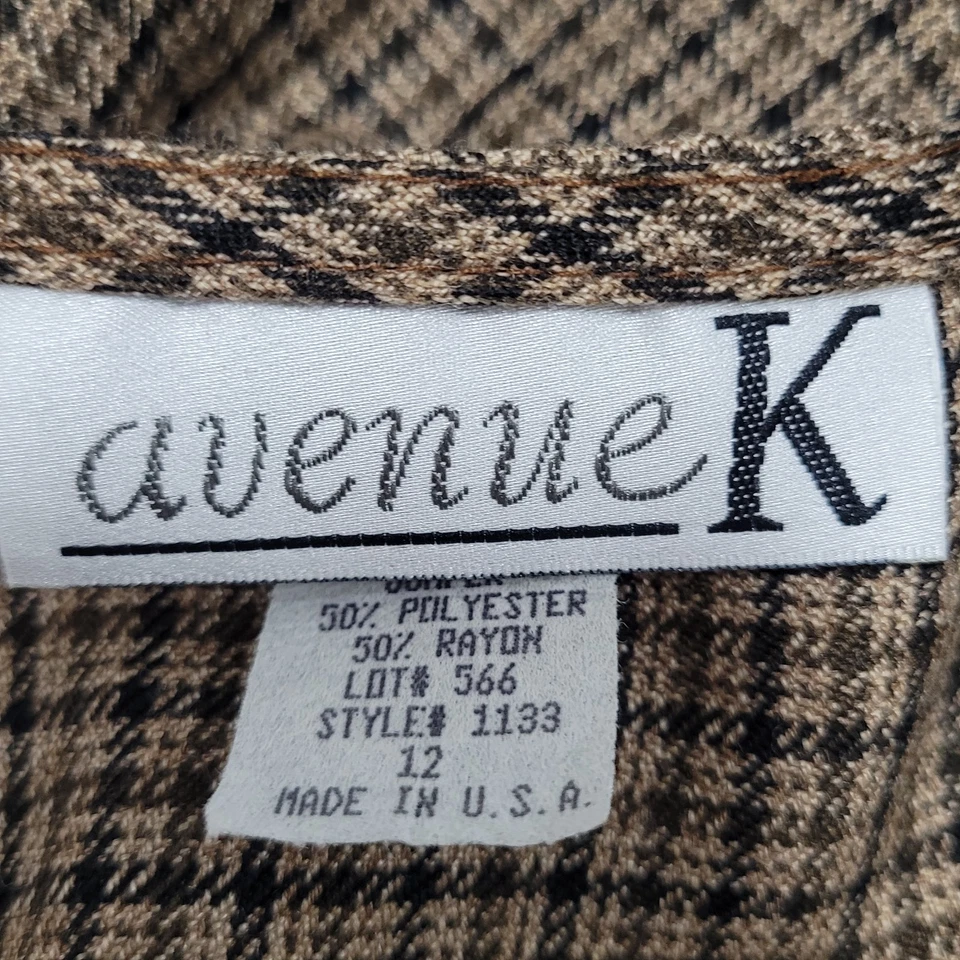 VTG Avenue K Brown Houndstooth Sleeveless Buttoned Unlined Sheath Dress USA 12 - Image 3 of 4