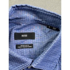 Hugo Boss Men's Blue Micro Dot Regular Fit Italian Fabric Button Down Shirt M