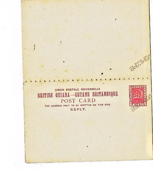 1883 3 cents Postal Stationery Reply Card Perf DLR SPECIMEN. Mint unused.