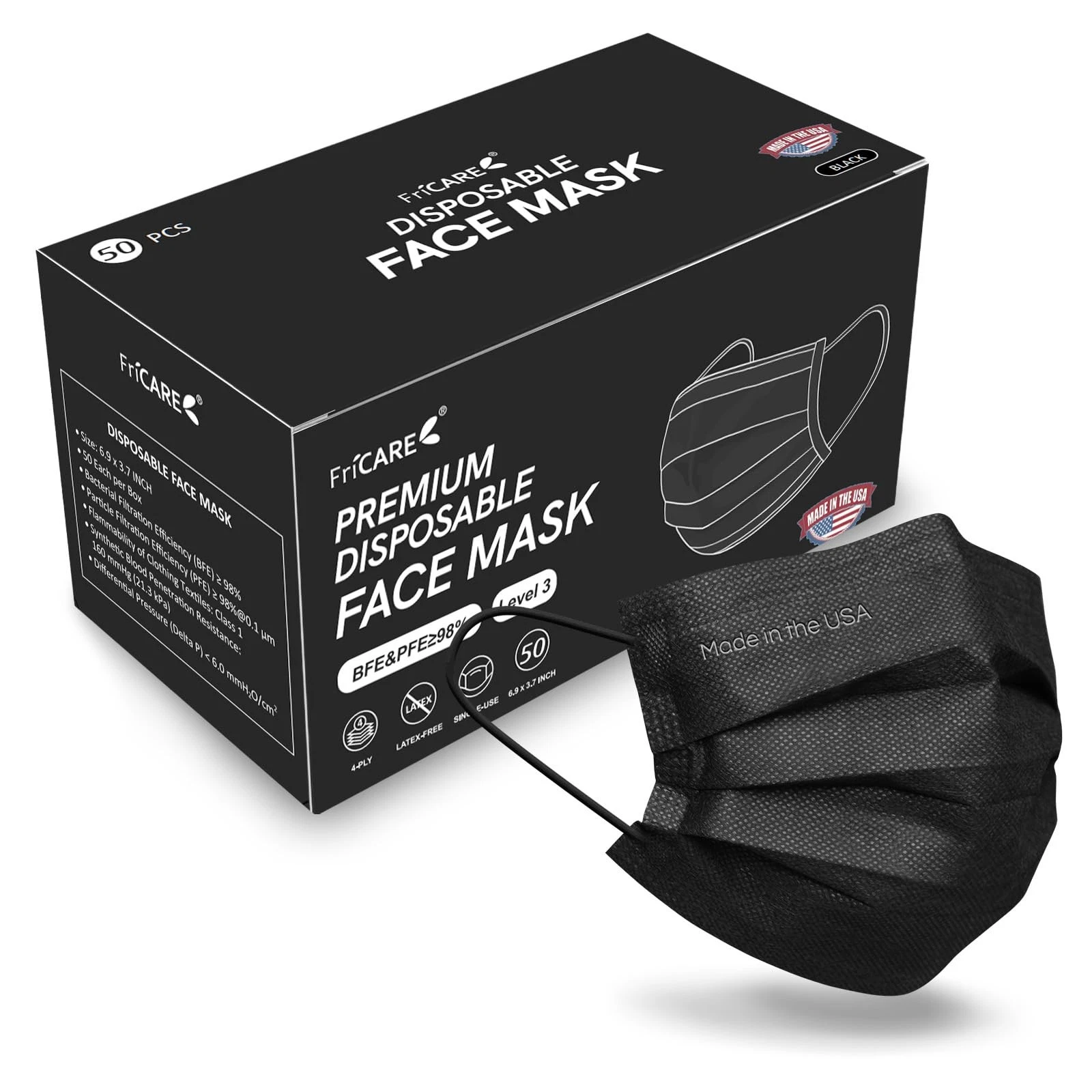 Made in USA Disposable Face Masks, 4-Ply ASTM Level 3 Medical Grade, Breathab...