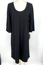 NEW Calvin Klein Women's 10  Black Ponte Dress puff   1/2 sleeve baby doll pleat