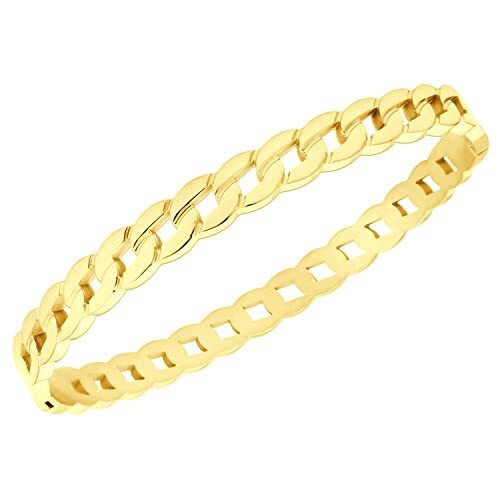 COCO Park Men's Stainless Steel Cuban Link Bracelet - 8 7/8" Gold Tone Textured Curb Chain Bangle - View #10