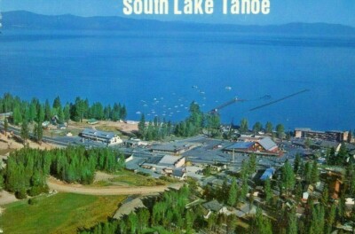 Postcard Aerial View of Shopping Center & South Lake Tahoe, CA      T8