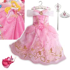 Sleeping Beauty Aurora Costume Kids Girls Christmas Princess Fancy Dress up Pink