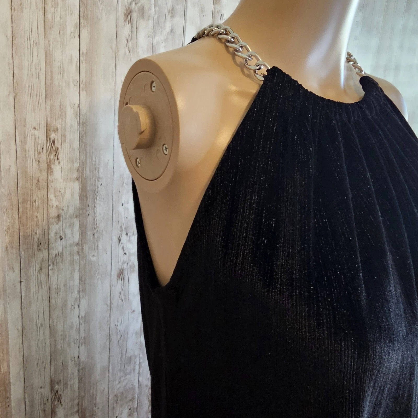 Abito donna Michael Kors smanicato catena cinturino velluto metallizzato TG XS nero