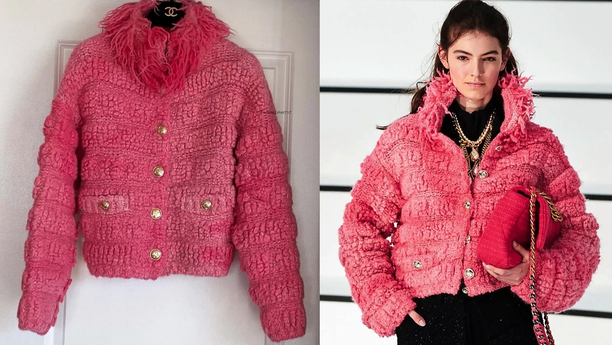 NWT $3850 CHANEL 20A RUNWAY PINK KNIT BOMBER CC GOLD BUTTONS JACKET 38