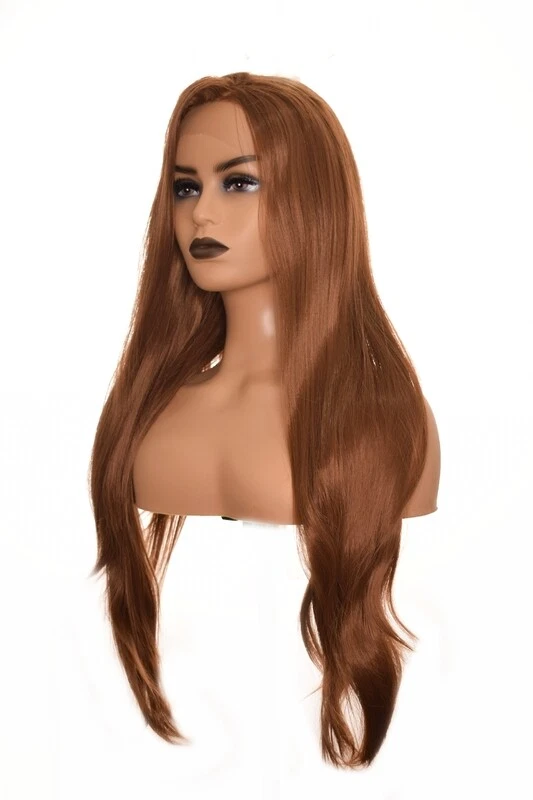 Peluca frontal de encaje marrón castellano rojo castaño de 28 pulgadas de largo | encaje suave Foto 2 de 4