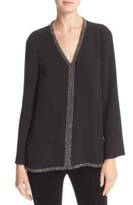 Tory Burch  'Mallet' Embellished V-Neck Silk Tunic 