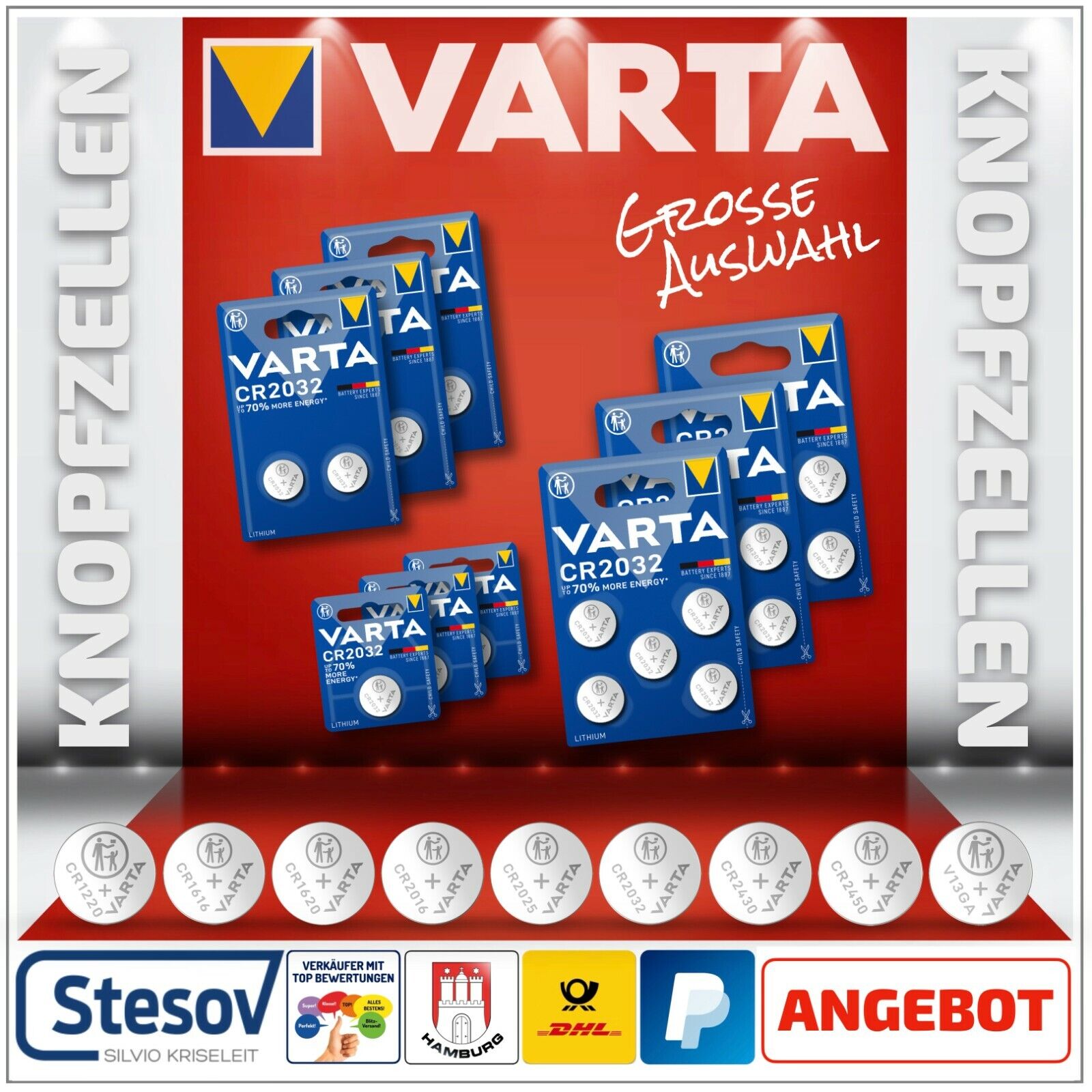Thumbnail - Varta Knopfzellen Cr1620 Cr2016 Cr2025 Cr2032 Cr2430 Cr2450 Lr44