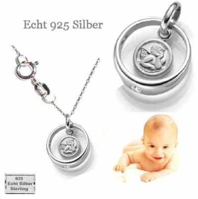 MARKENLOS - SCHMUCK ECHTSCHMUCK BABY ENGEL GEBURT TAUFRING ANHÄNGER SCHUTZENGEL & KETTE ECHT SILBER 925 TAUFE ❤️