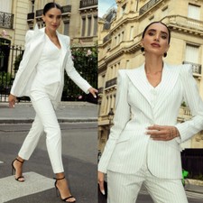 Women's Stripe Suit Peak Lapel Formal Business Casual Single Breasted Pantsuits