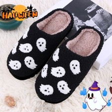 Halloween Funny Spider Ghost Scary Flat Indoor House Shoes For Women Men Soft Pl