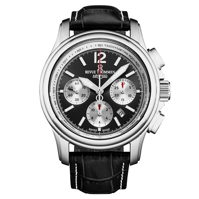 Revue Thommen 'Airspeed' Black Leather Chrono Auto Watch 16041.6337