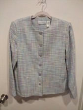 Alfred Dunner Women's Pastel Multicolor Tweed Blazer Jacket Sz 12 Petite Career