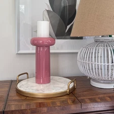 Vintage Signed Jaru 1986 Post-Modern Pillar Candle Holder Rose Porcelain, MINT!