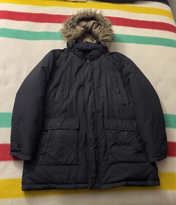 Vintage 90s Schott NYC Fur Trim Hood Insulated Down Parka Jacket Size 2X XXL