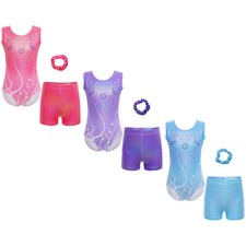 Kids Girls Unitard Diamonds Leotard Skinny Bodysuit Athletic Shorts Shiny Youth