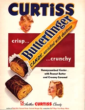 Curtiss Butterfinger Candy Bar Happy Kids Yummy Treat Vintage Print Ad 1953