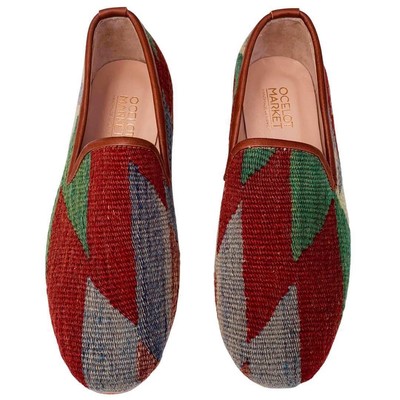 Men's Turkish Kilim Loafers | Red & Muted Colors 10 US/43 EU