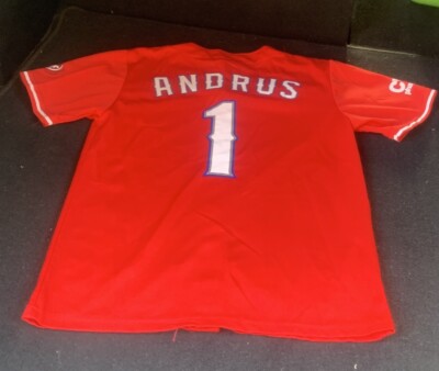 TEXAS RANGERS ELVIS ANDRUS #1 Red Button Down Baseball Jersey Youth Size X  Large