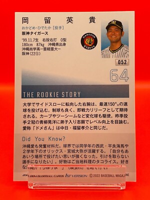 Hanshin Tigers 64 Hidetaka Okadome 2022 Baseball Card Japanese TCG