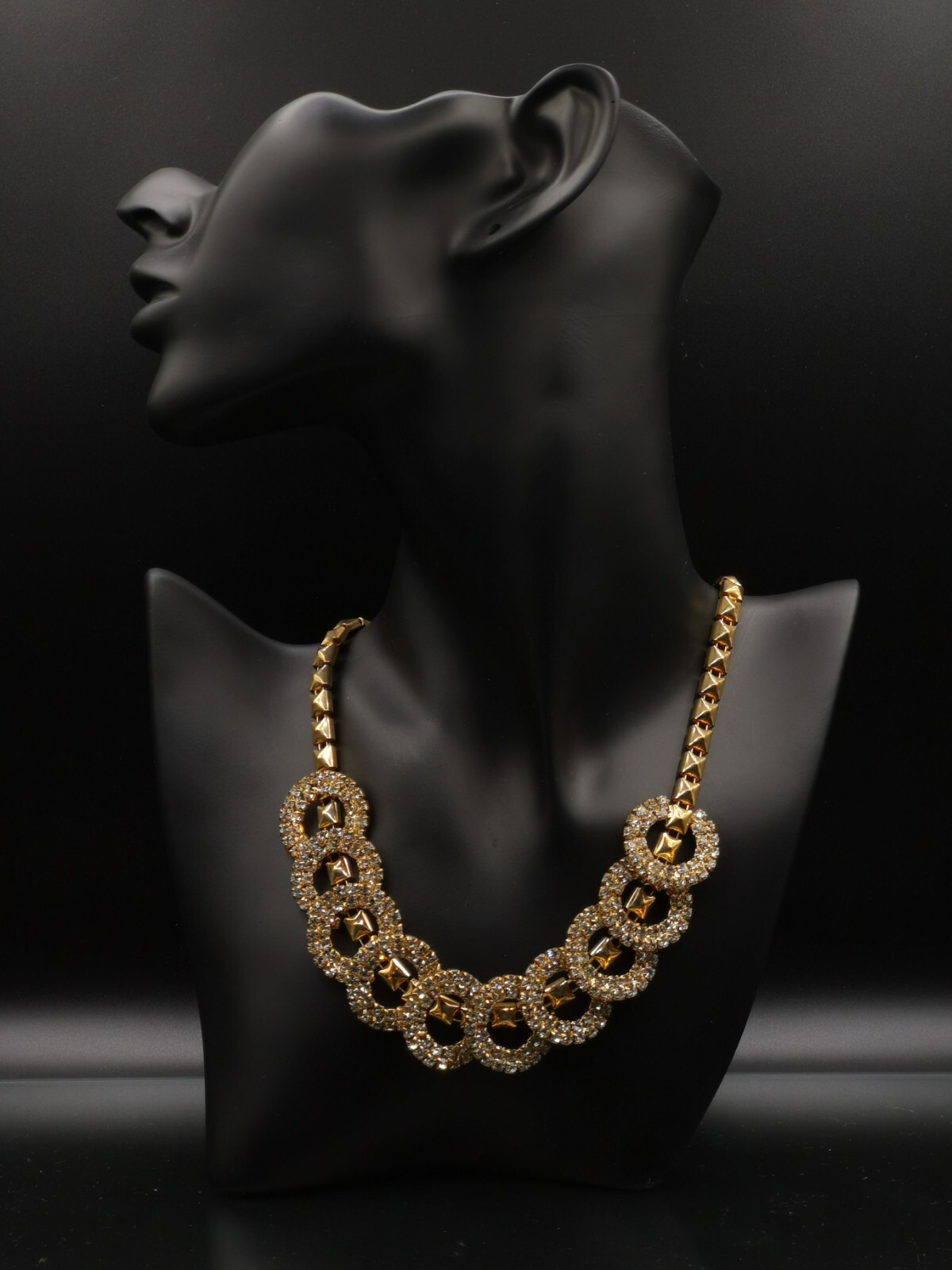 Chunky Gold Tone Crystal Loop Statement Necklace … - image 2