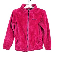 Columbia Girls Fuzzy Sherpa Fleece Jacket Size XL 18/20 Pink Full Zip Cozy Warm