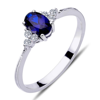 Diamant Oval Saphir Ring Damenring in 14 Karat Weißgold
