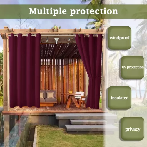 1/2 Stück Wasserdicht Outdoor Terrasse Vorhänge 52" Breit Sichtschutz Verdunkelung Pergola Schatten - Bild 58 von 124