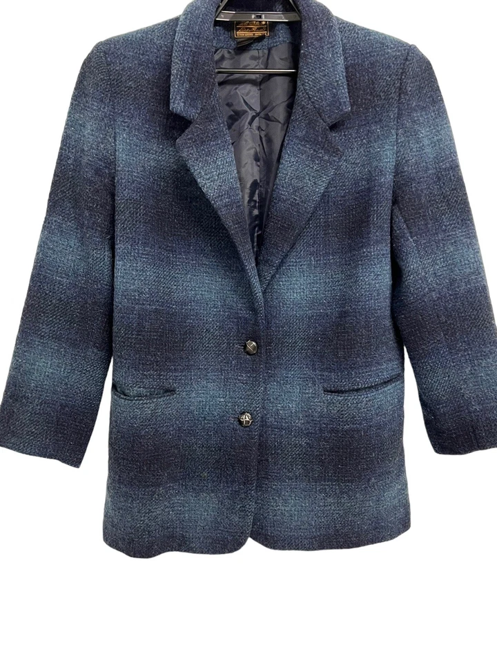 Vintage Eddie Bauer Women's Blue Striped Two Button Wool Blazer Size M - Image 3 of 4