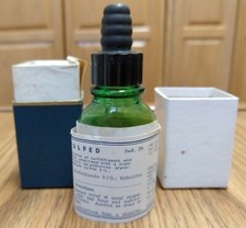 Vntg Sulfed 1/2 Oz. Pharmaceutical, Green Glass Bottle, w/ Box, Unused 1960's 