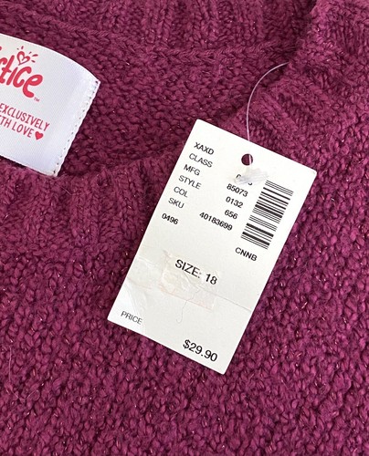 Justice Girl’s Size 18 Maroon Llama Sequin Sparkle Pom Pom Long Sleeve Sweater - Picture 6 of 8
