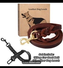 Genuine Leather Dog Leash Braided Heavy Duty Training Lead for Medium Large Dogs